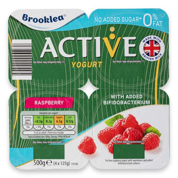 Active Yogurt Raspberry 500g (4x125g) Brooklea